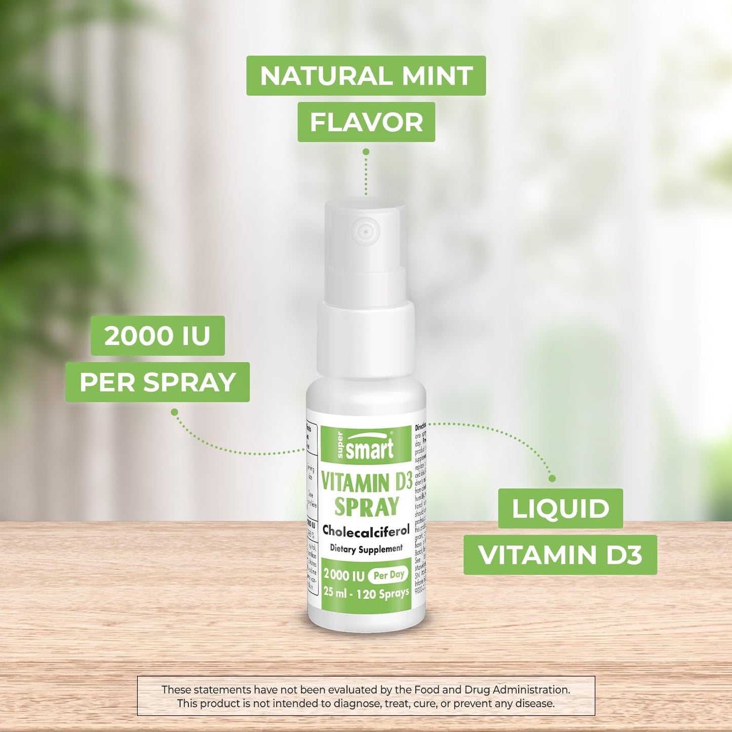 Etiqueta del spray supersmart vitamina d3 2000 iu no contiene gluten