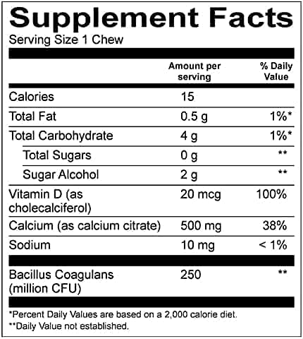 Etiqueta de suplemento en masticables suaves de calcio
