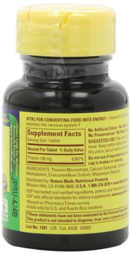 Etiqueta de suplemento Nature Made Vitamina B1