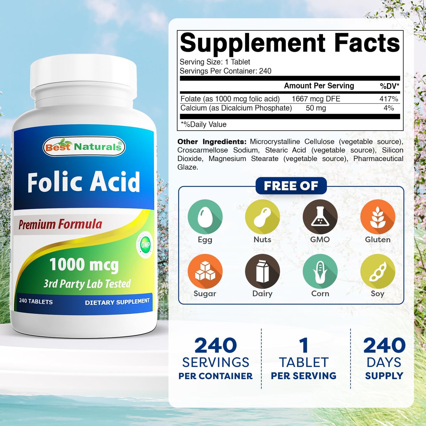 Etiqueta suplemento ácido fólico Best Naturals