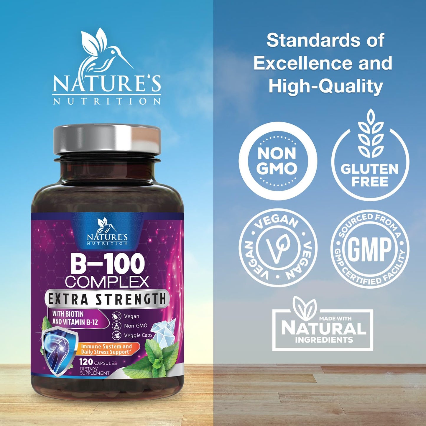 Etiqueta suplemento completo B complejo vitaminas Nature's Nutrition