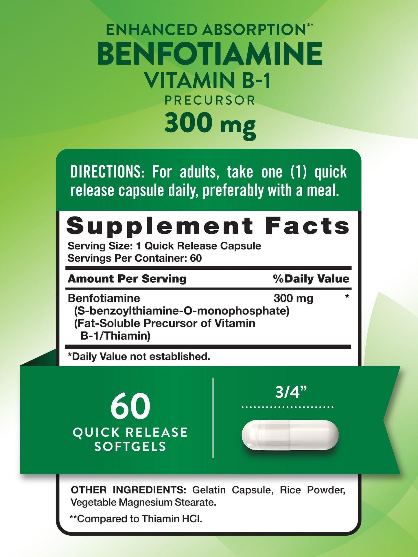 Etiqueta suplemento Benfotiamina Nature's Truth calidad superior