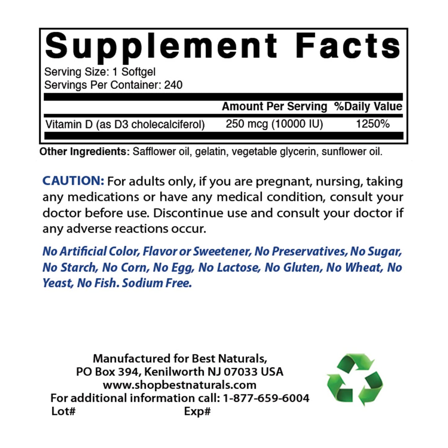 Etiqueta suplemento Best Naturals Vitamina B12 y D3