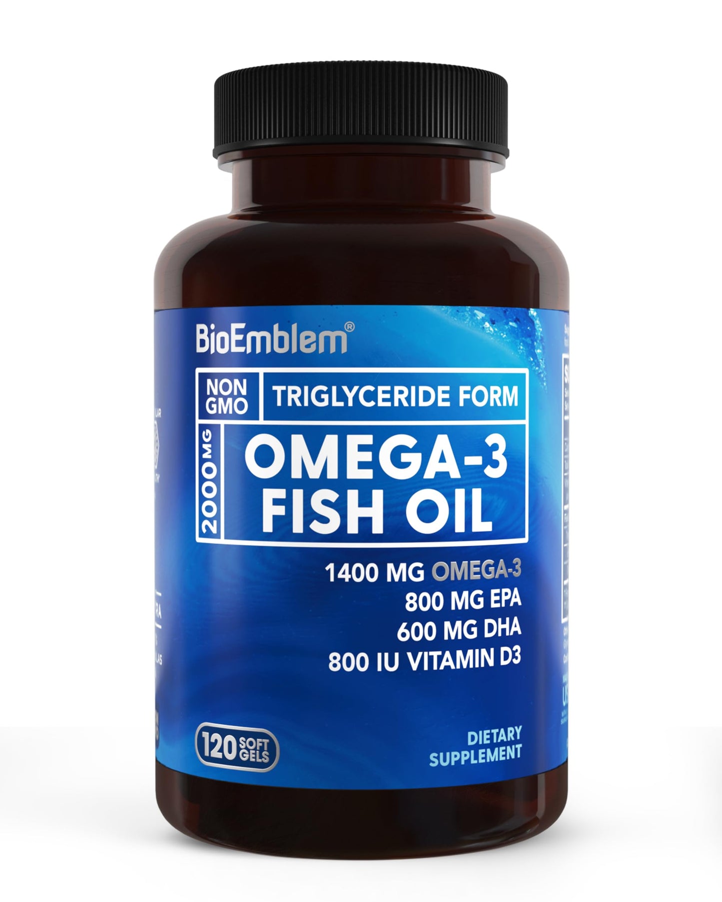 Etiqueta de suplemento BioEmblem vitamina D3 K2 Omega-3