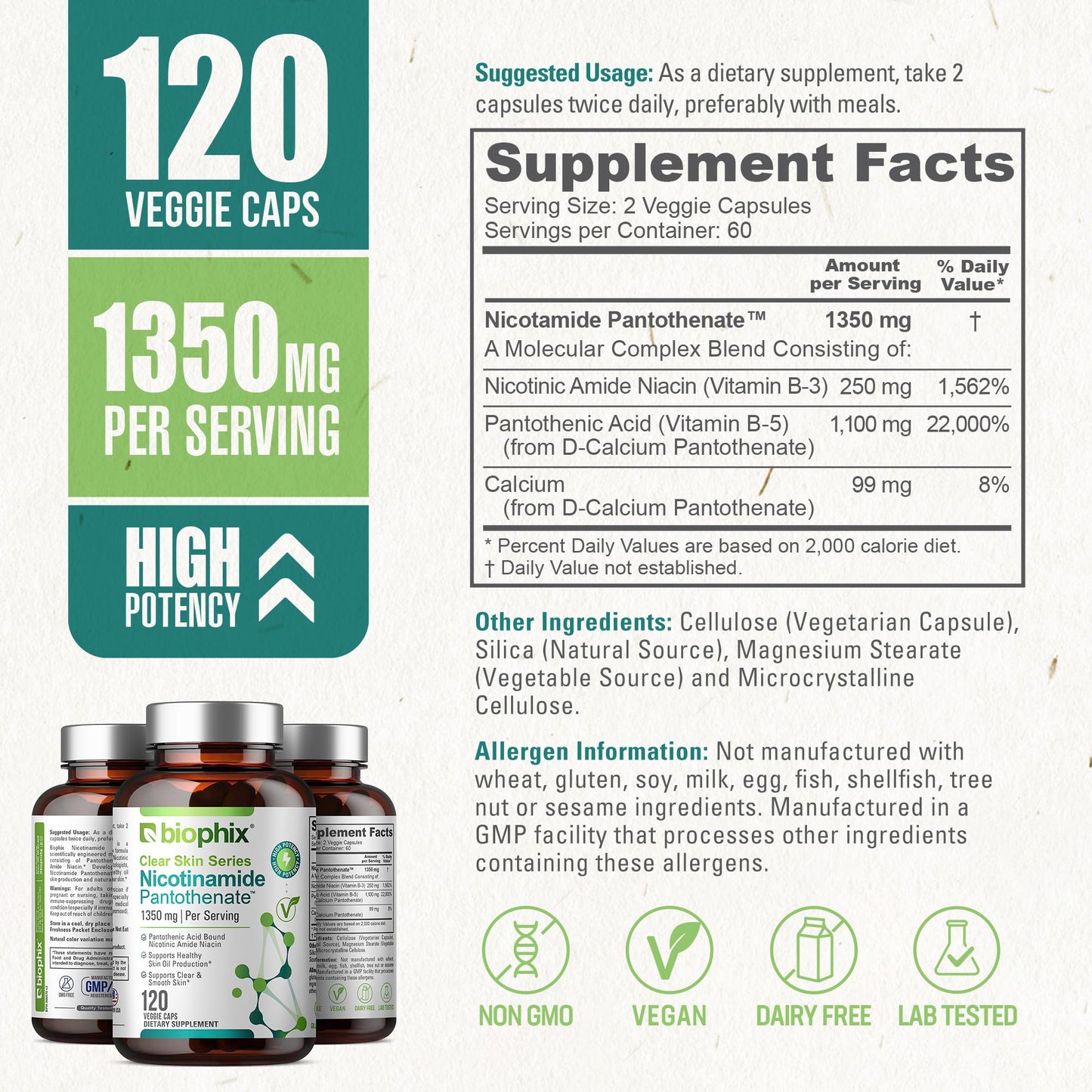 Etiqueta suplemento biophix vitamina B3 para piel