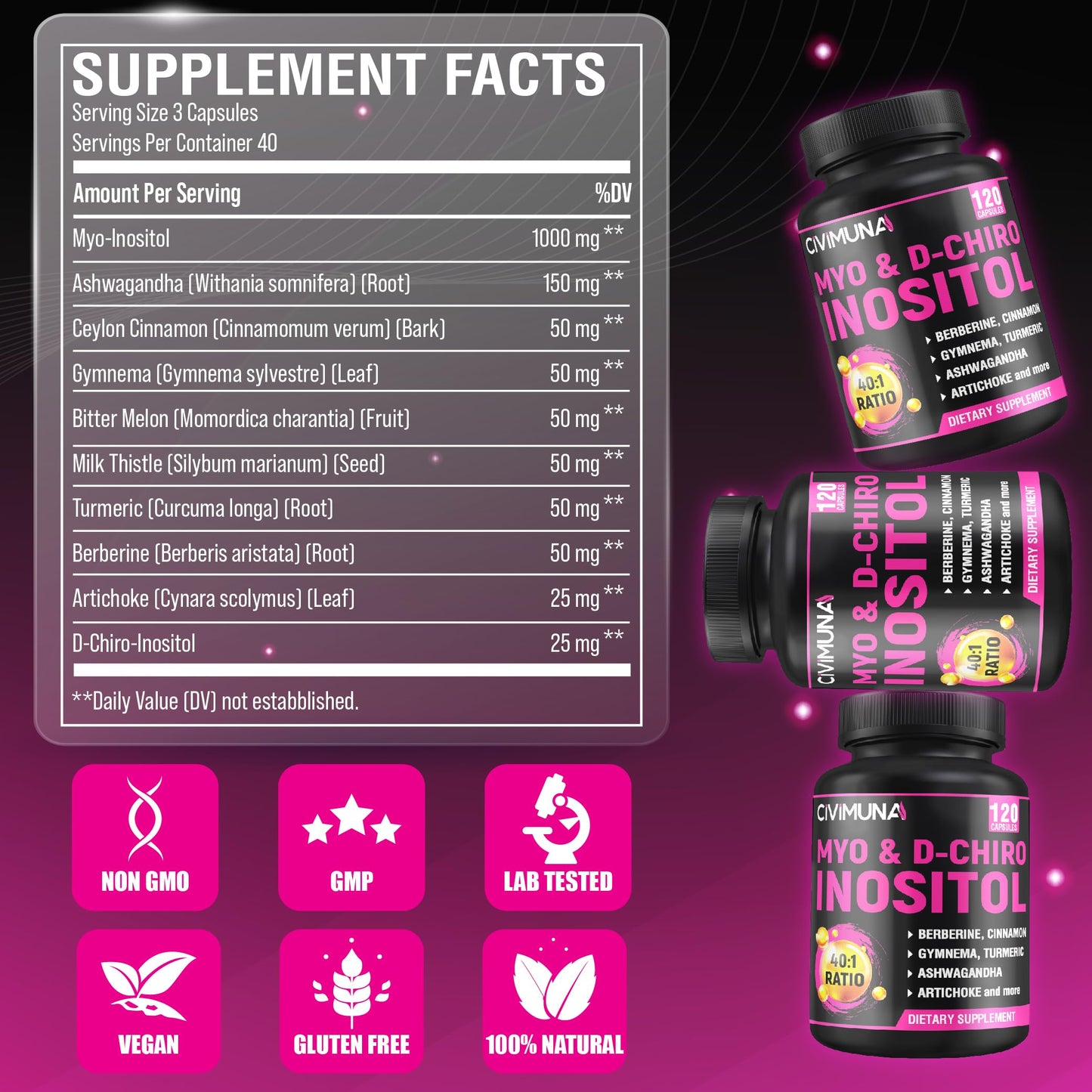 Etiqueta suplemento CIVIMUNA inositol ingredientes naturales