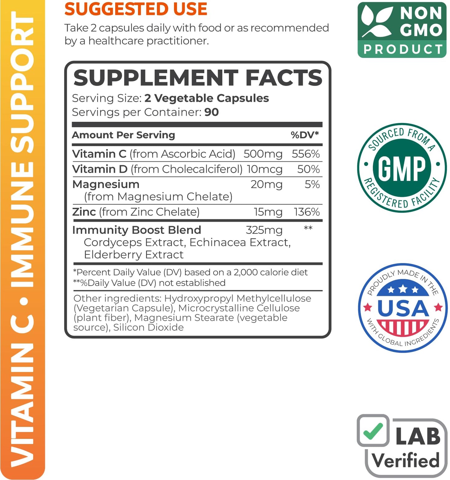 Etiqueta detalle suplemento inmunológico con vitamina c zinc y magnesio
