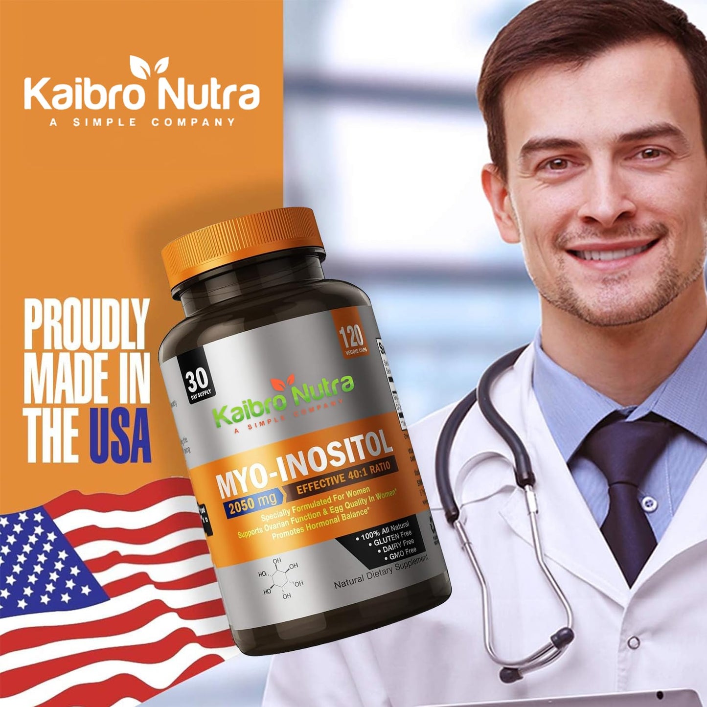 Etiqueta suplemento Kaibro Nutra mioinositol y d-chiro inositol balance hormonal