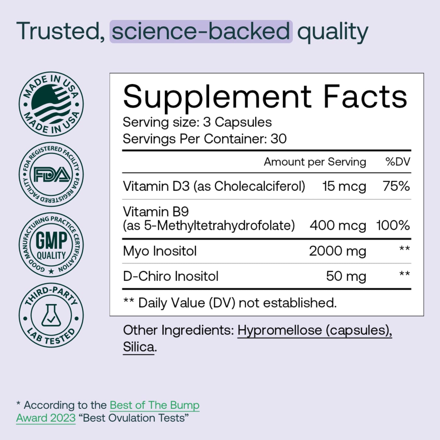 Etiqueta suplemento MIRA PCOS con ingredientes para equilibrio hormonal