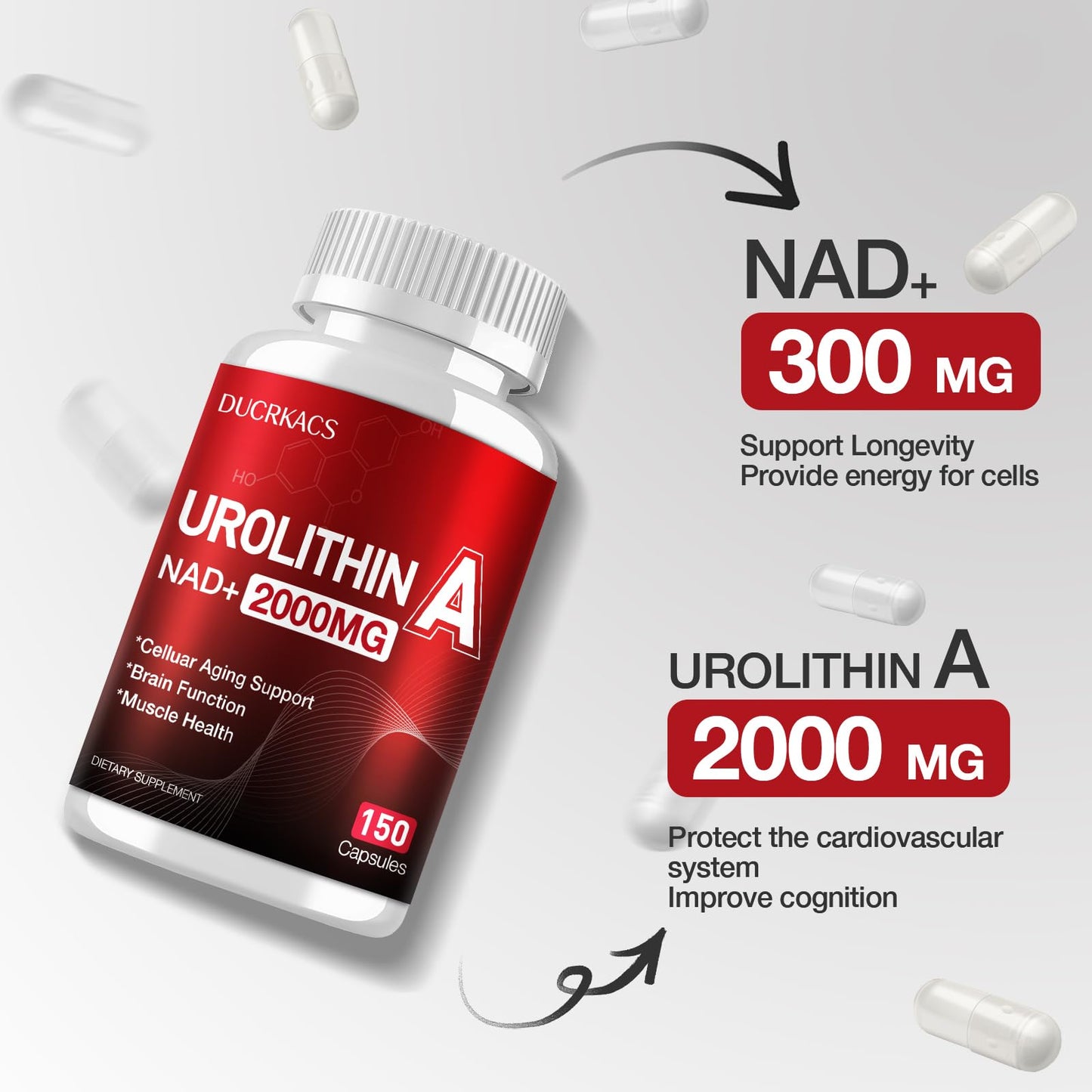 Etiqueta de suplemento NAD Urolithin A mostrando ingredientes