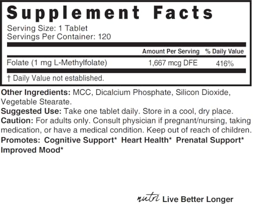 Etiqueta suplemento Nature's Fusions 5-MTHF metilfolato 1 mg