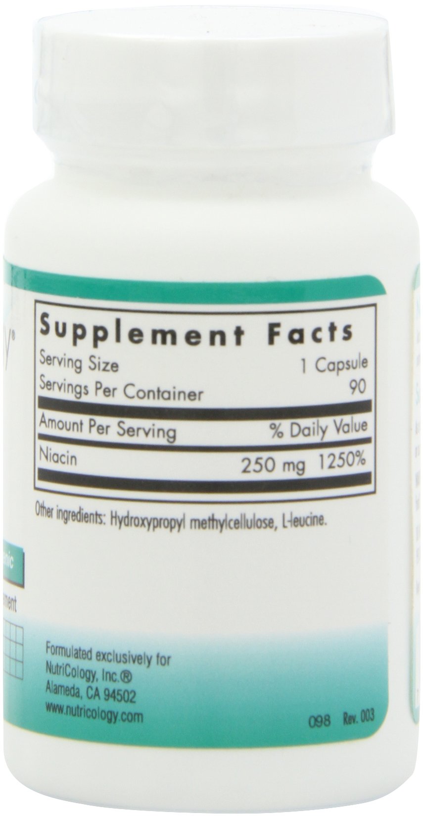 Etiqueta Suplemento Niacina Nutricology 250mg