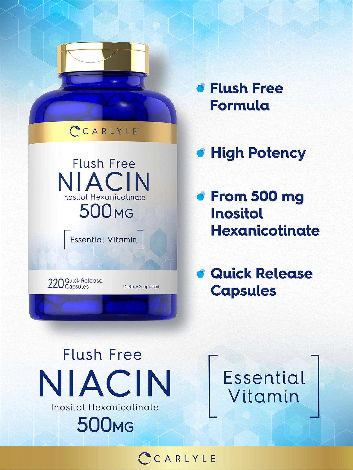 Etiqueta de suplemento de niacina sin rubor 500mg Carlyle