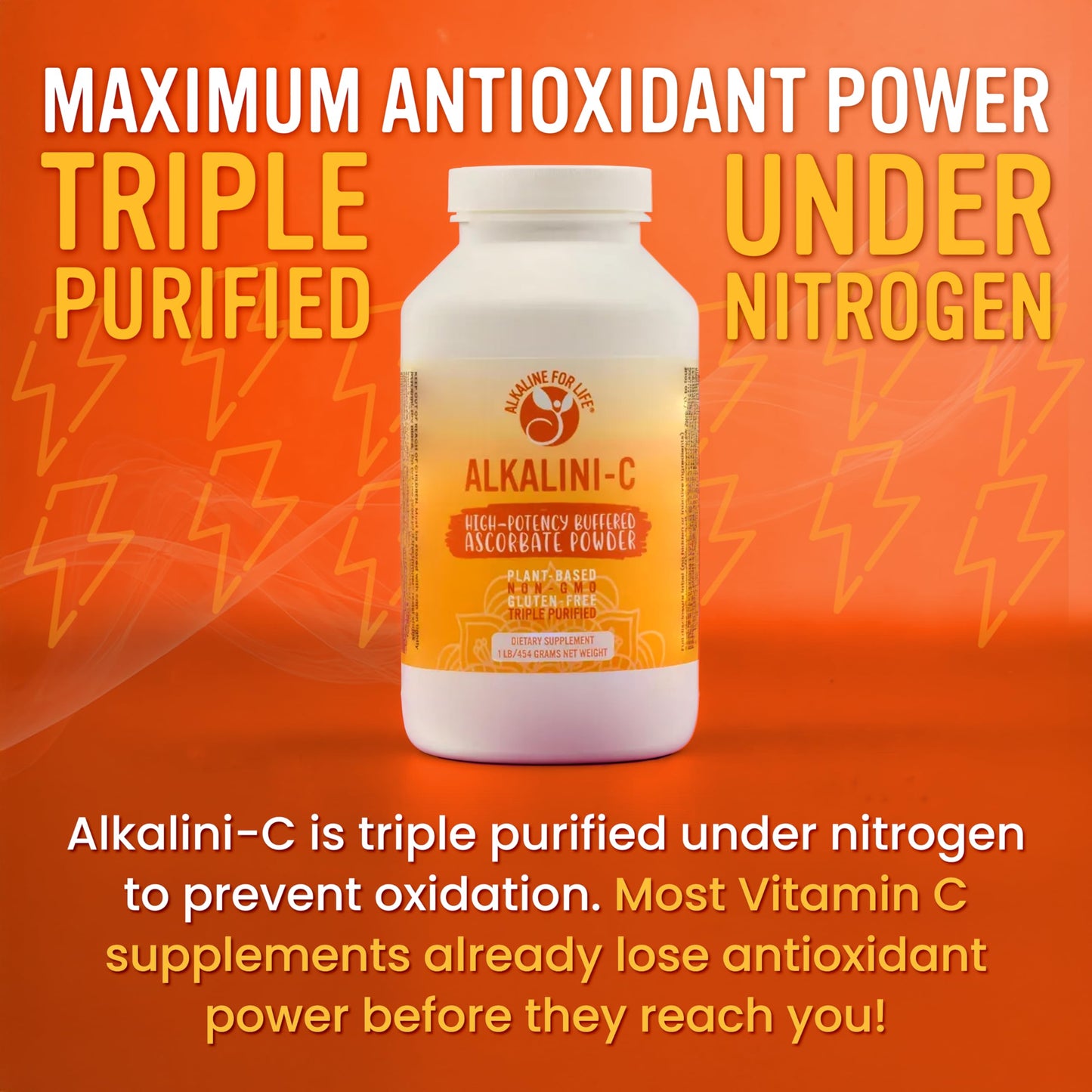 Etiqueta del suplemento polvo vitamina C Alkalini-C