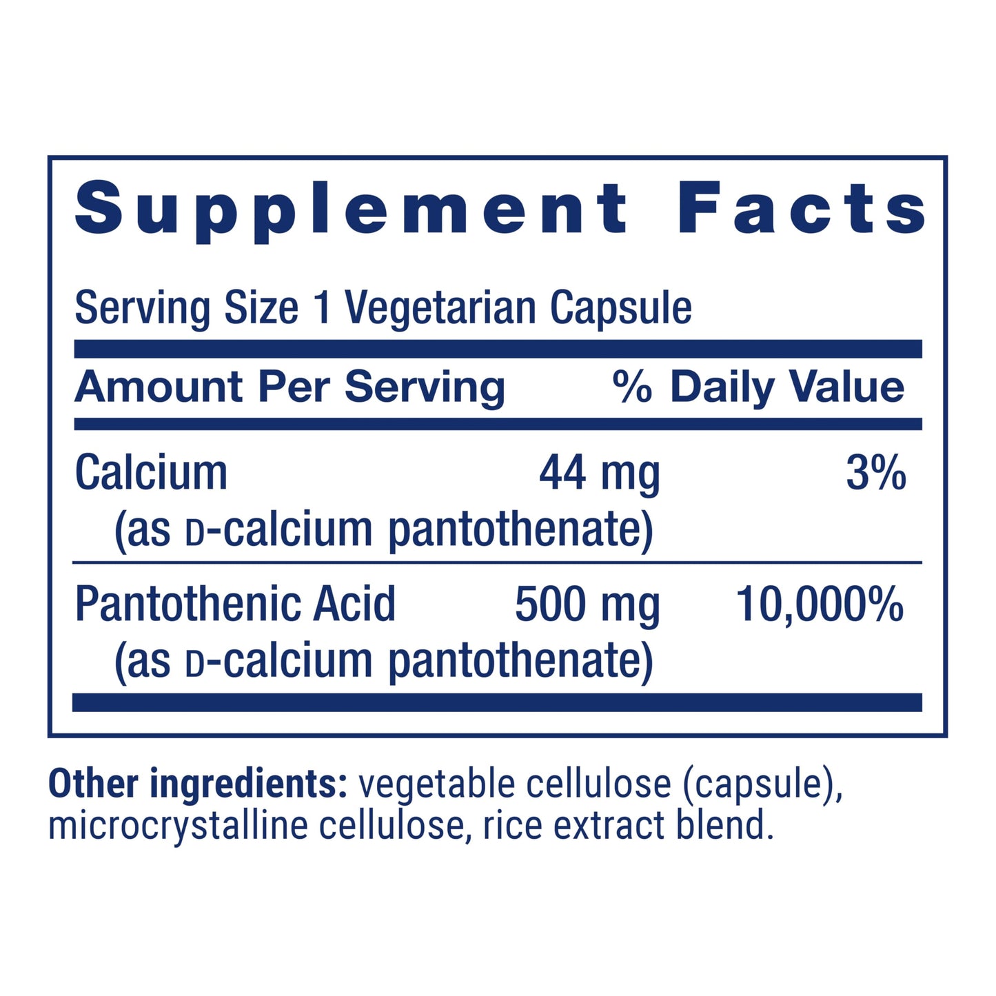 Etiqueta suplemento vitamina b5 y calcio Life Extension