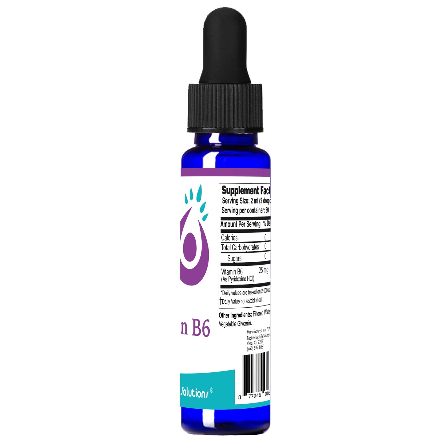 Etiqueta suplemento vitamina b6 líquida Life Solutions 25 mg