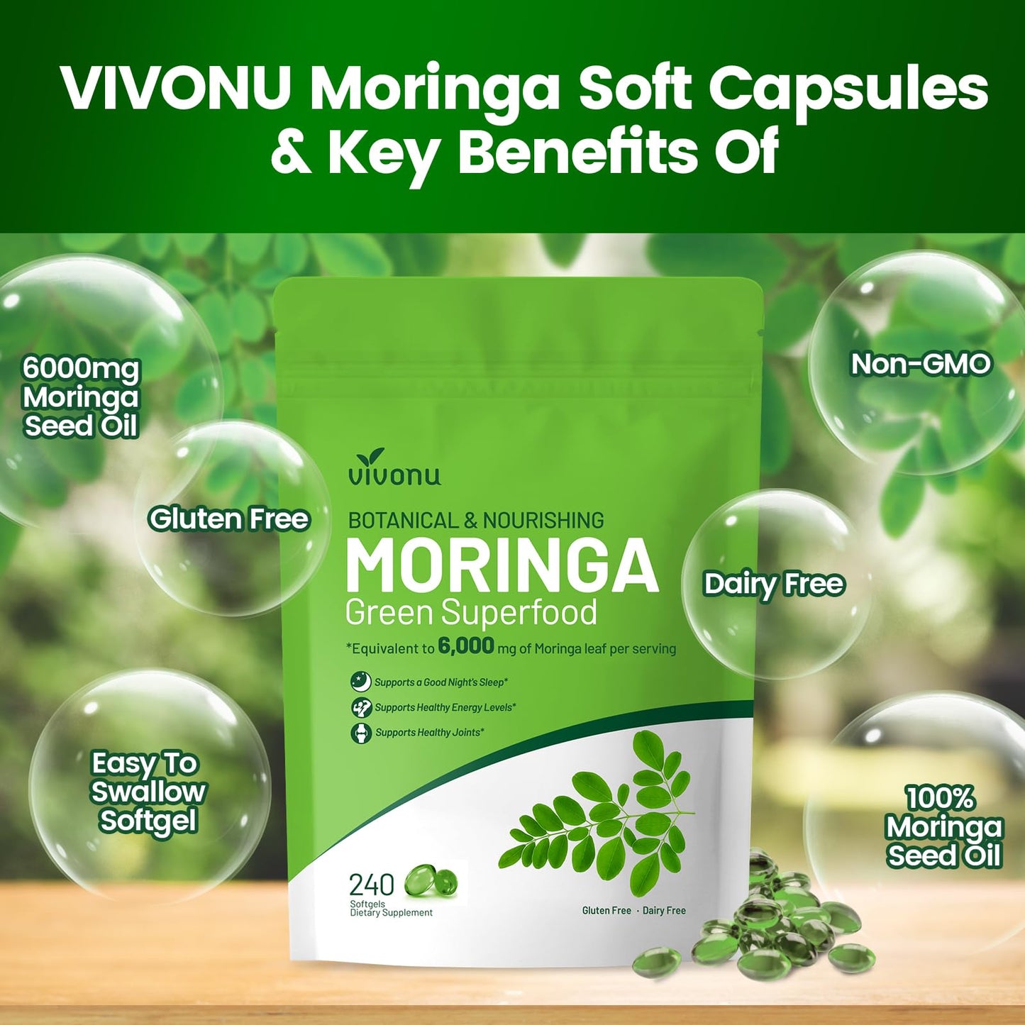 Etiqueta suplemento VivoNu cápsulas vegetarianas de moringa