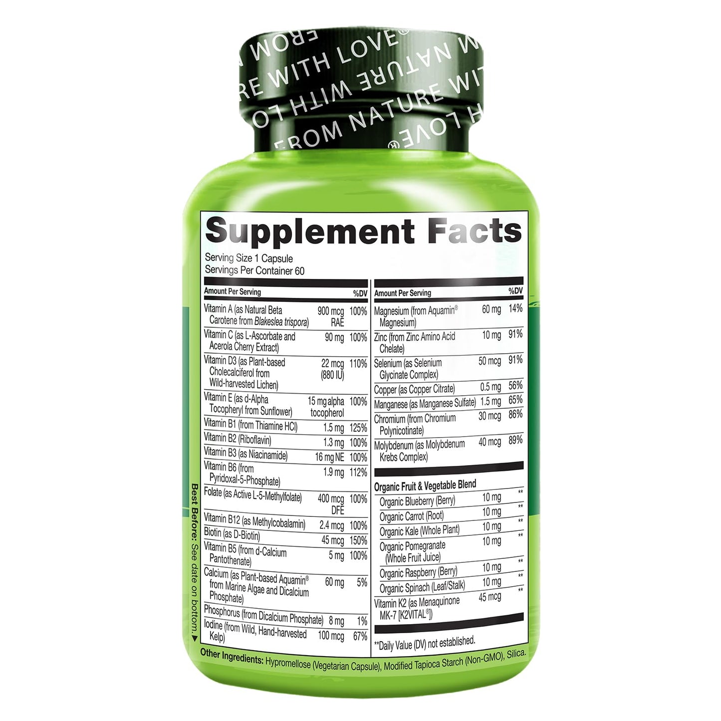 Etiqueta de suplementos NATURELO mujeres 50+, ingredientes naturales