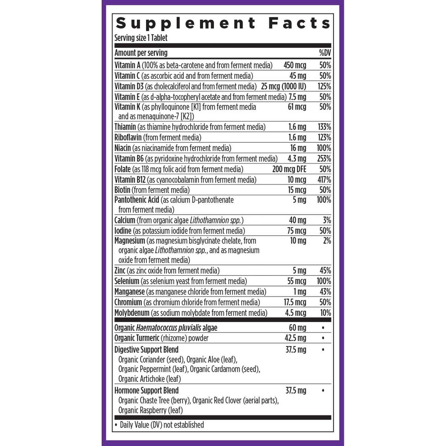 Imagen de la etiqueta de suplementos mostrando detalles nutricionales