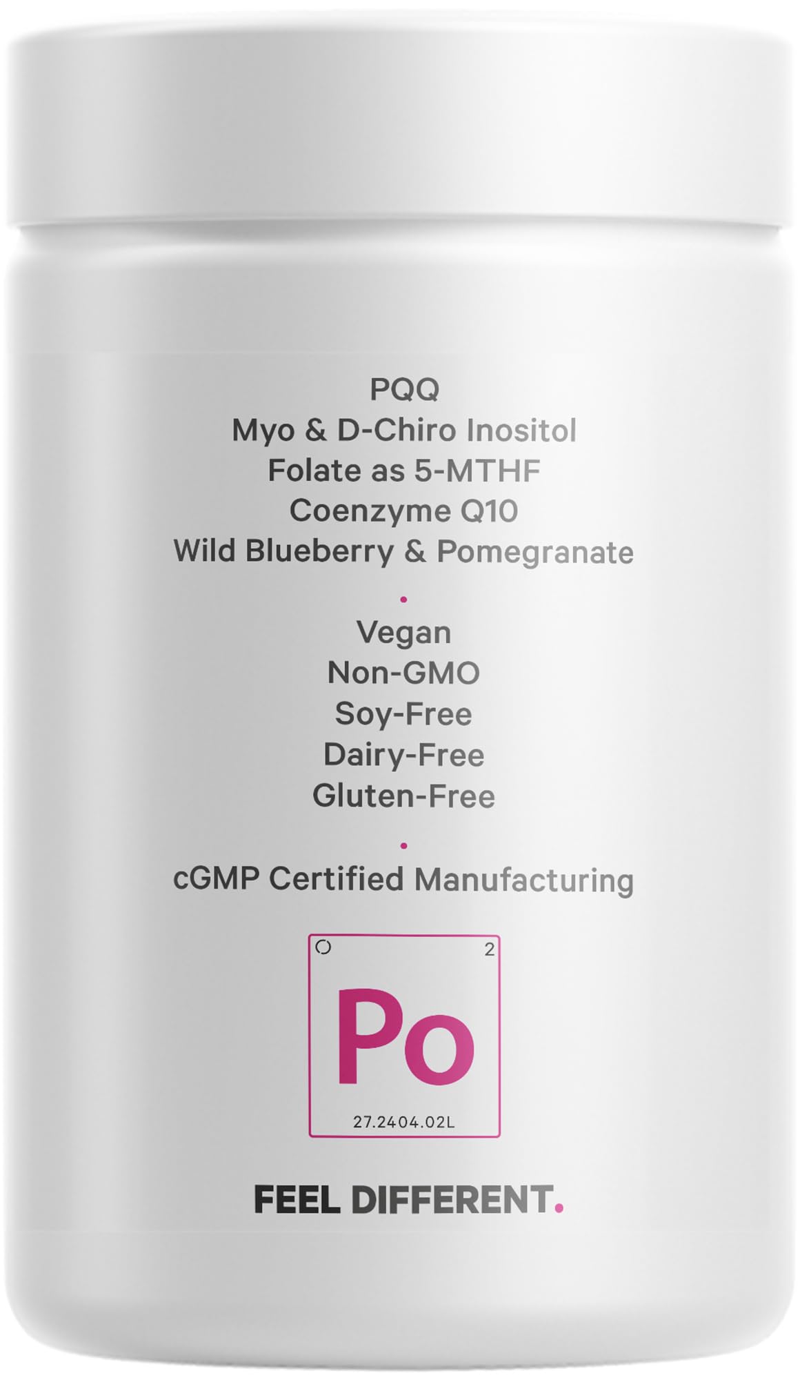 Etiqueta trasera con información nutricional Codeage PQQ Ovarian Harmony