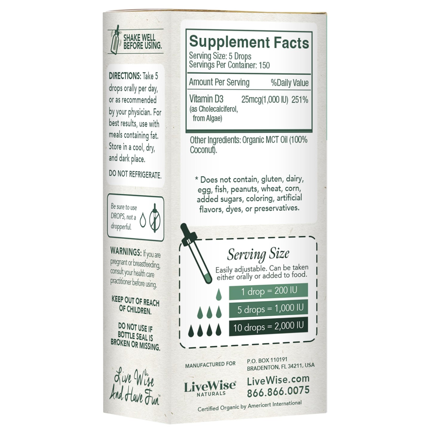 Etiqueta trasera Live Wise Naturals D3 líquida vegana