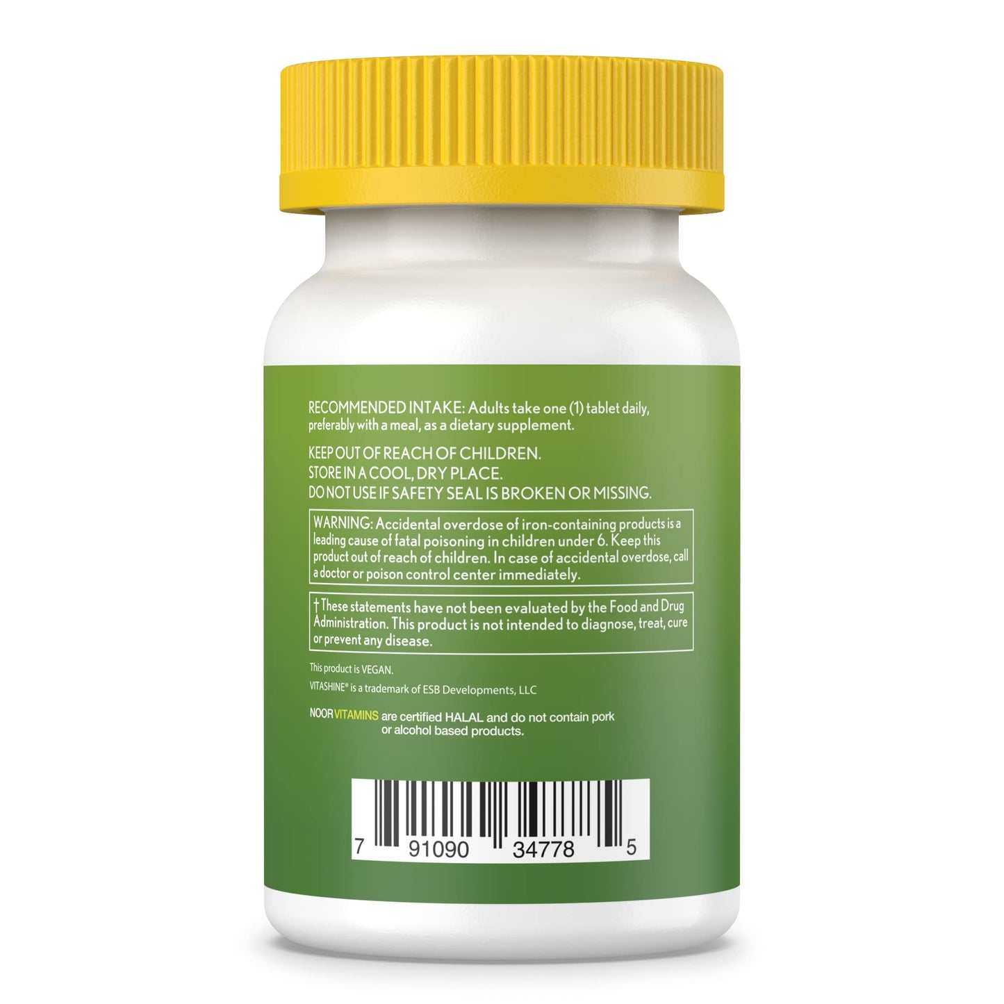 Etiqueta trasera de las multivitaminas veganas Noor Vitamins
