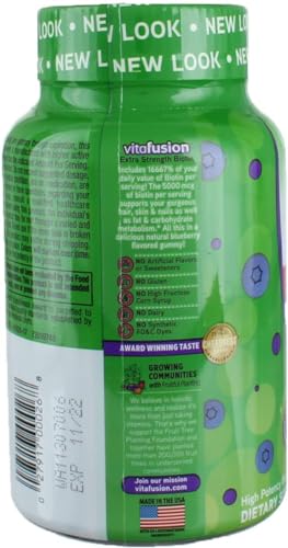 Etiqueta VitaFusion gomitas biotina sabor arándano 5000 mcg