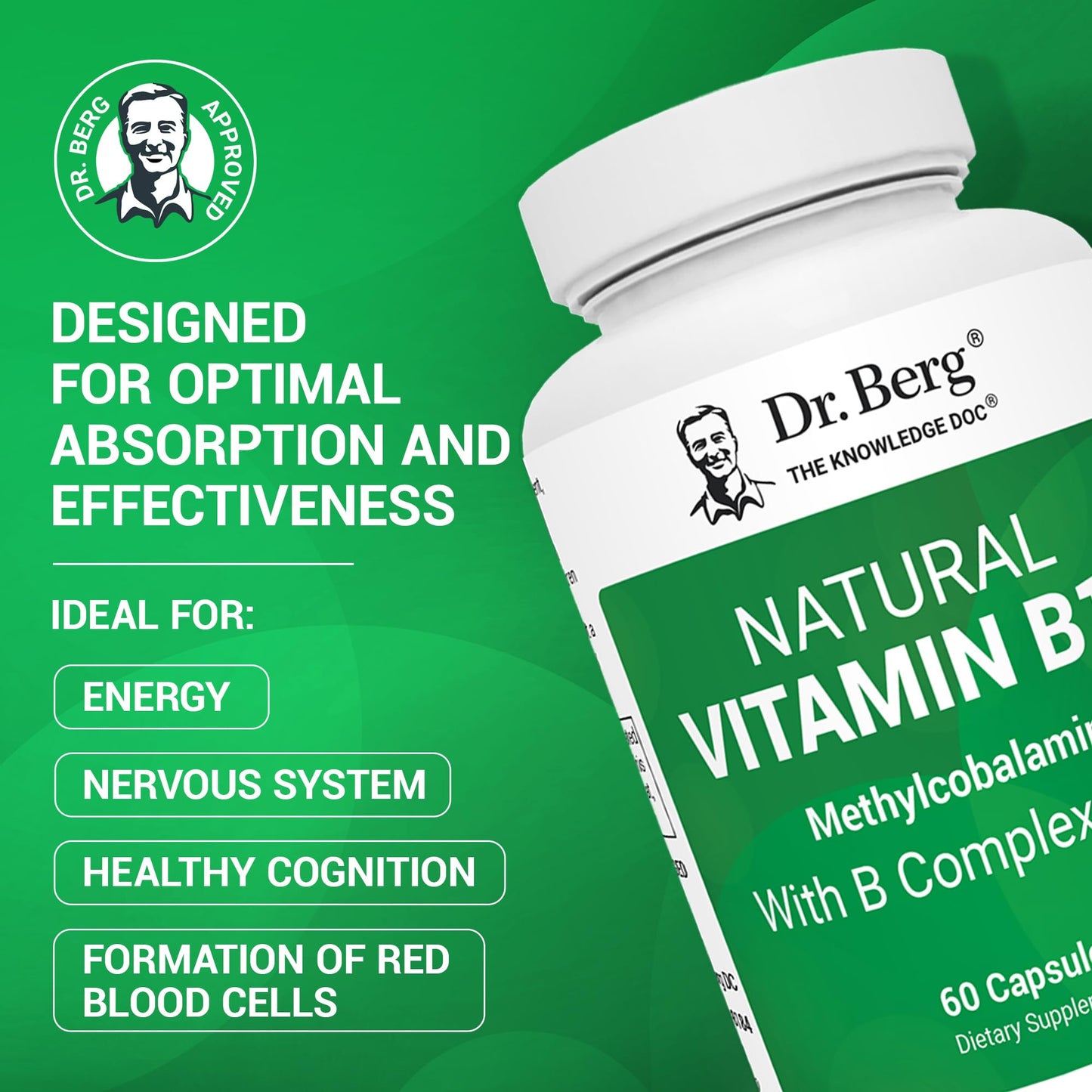 Etiqueta Vitamina B12 con complejo B Dr. Berg 2 meses