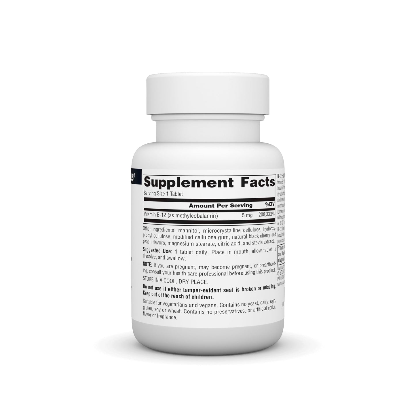Etiqueta frontal vitamina B-12 Source Naturals 5 mg