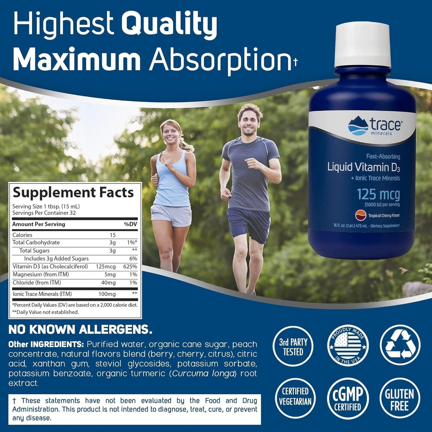 Etiqueta frontal de suplemento Vitamina D3 5000 IU Trace Minerals