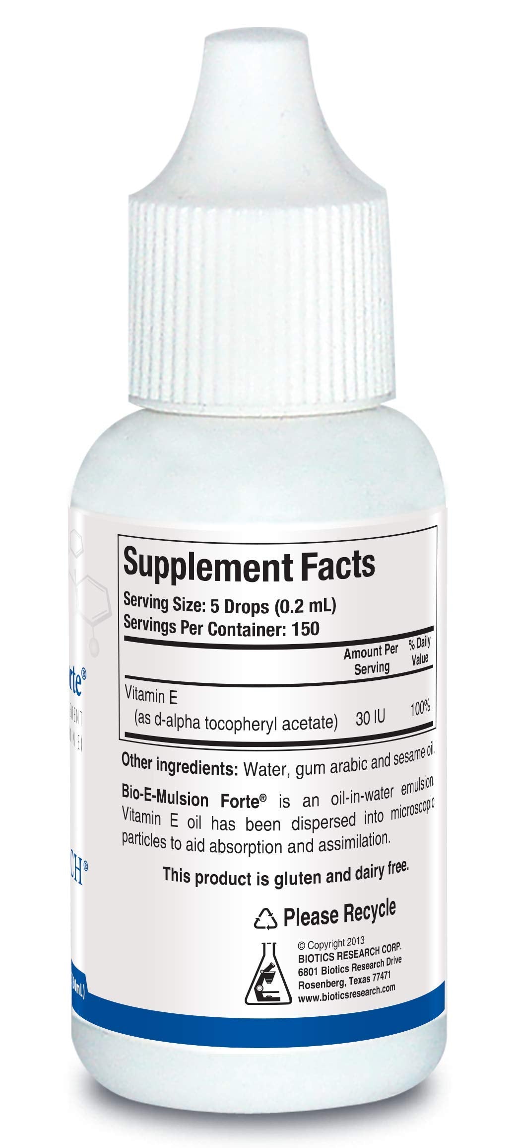 Etiqueta producto vitamina e emulsionada biotics research