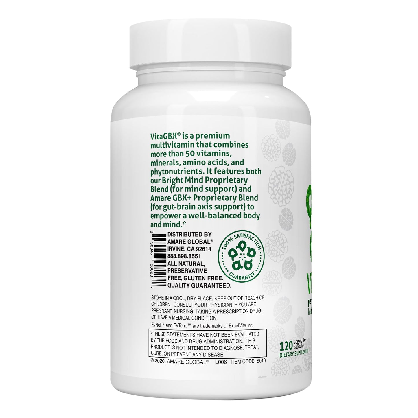 Etiqueta trasera de VitaGBX multivitaminas franquicia Amare
