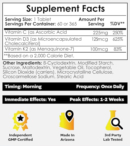 Etiqueta suplemento vitaminas D3, K2 y vitamina C Nootropics Depot