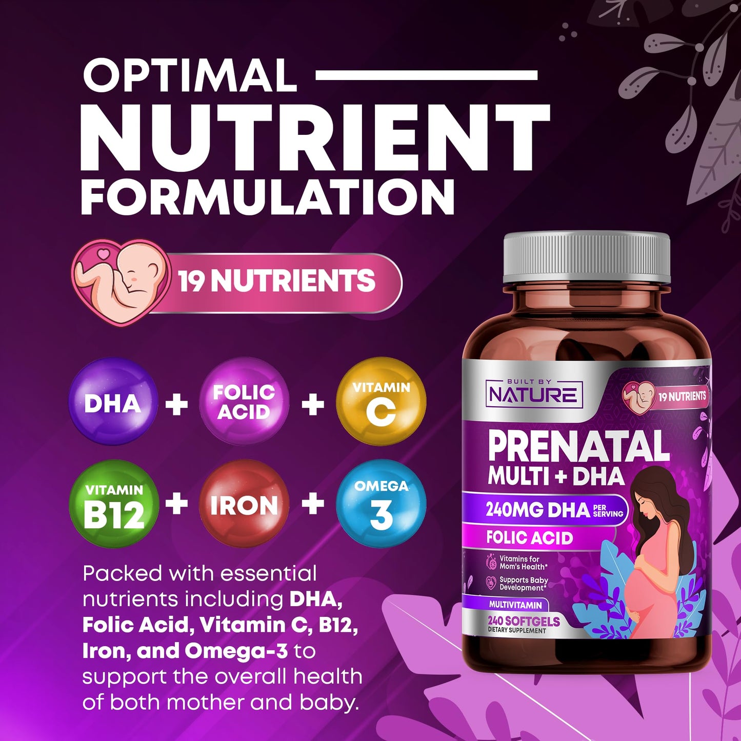 Etiqueta vitaminas prenatales Built By Nature