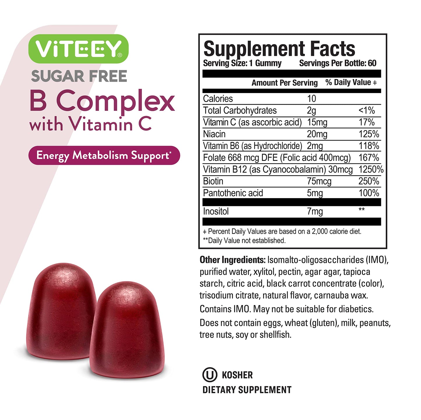 Etiqueta Viteey gomitas vitamin b complejo sin azúcar fresa