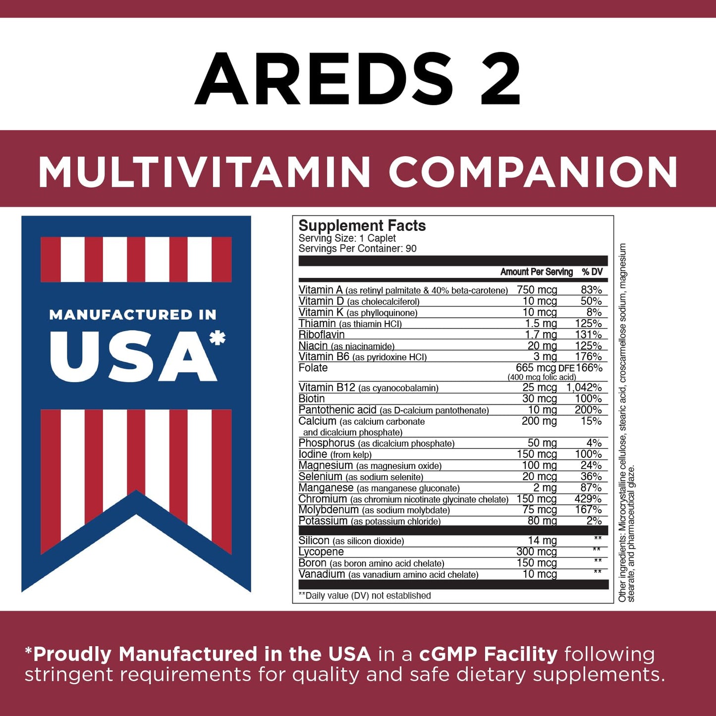 Etiqueta Viteyes AREDS 2 Compañero, fabricado en USA.
