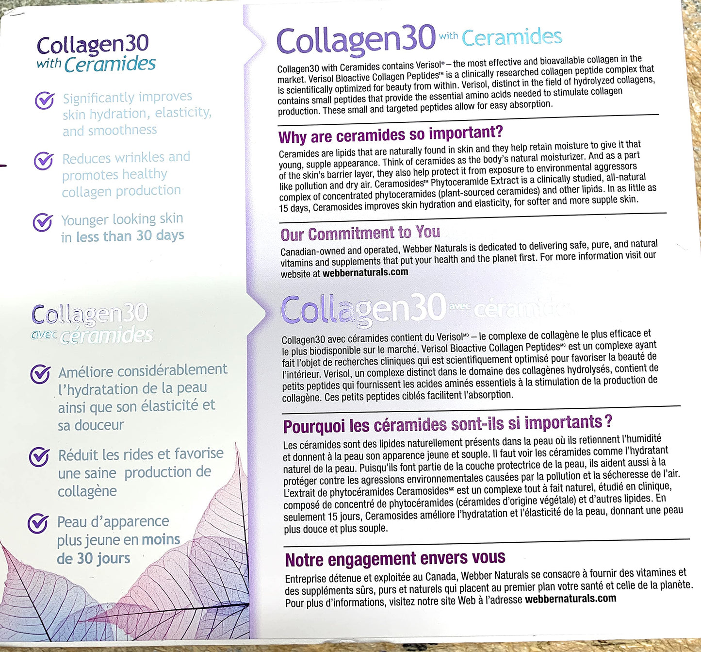 Etiqueta Webber Naturals Colágeno 30 con biotina