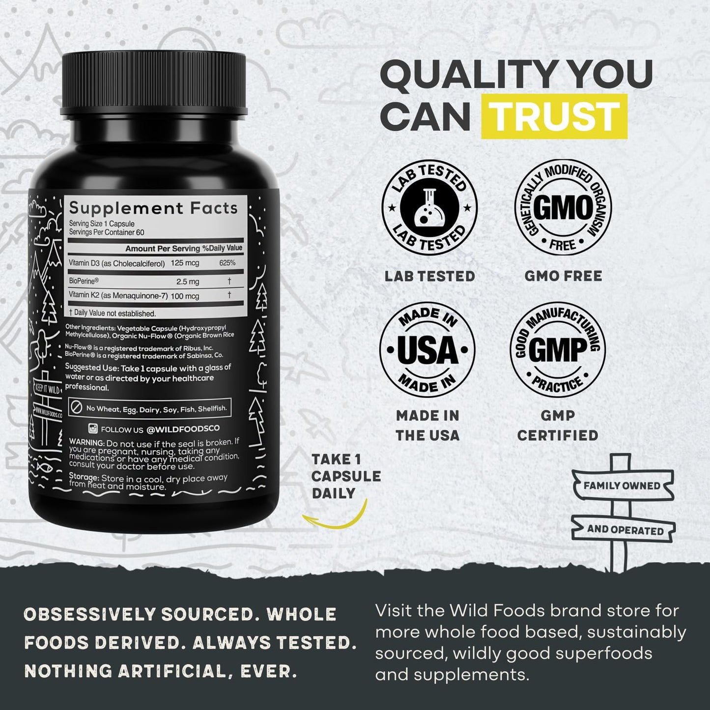 Etiqueta Wild Foods vitamina D3 y K2