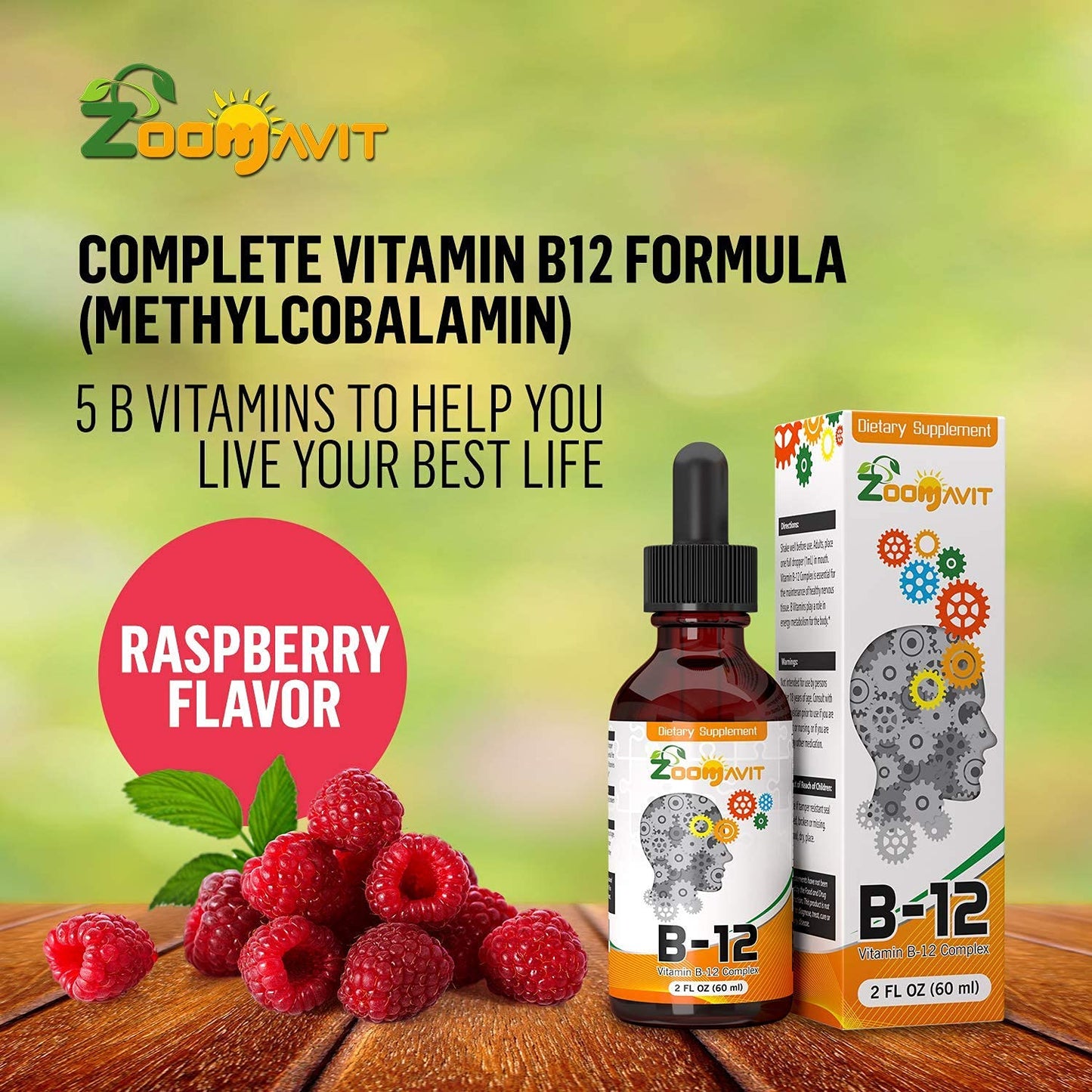 Etiqueta Zoomavit complejo vitaminico B gotas líquidas energía natural