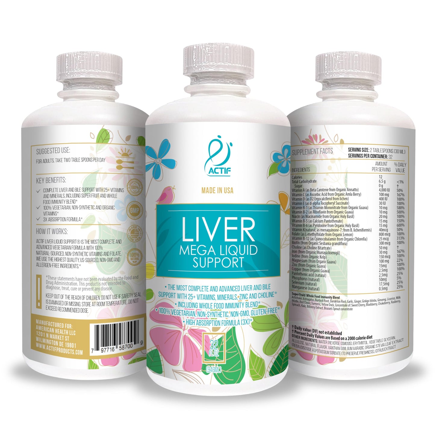 Etiquetas y detalles suplemento Actif Liver Mega soporte hígado