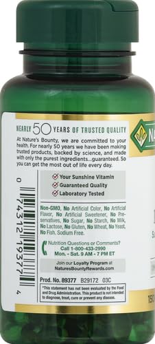 Etiquetas informativas Nature's Bounty Vitamina D3 suplemento