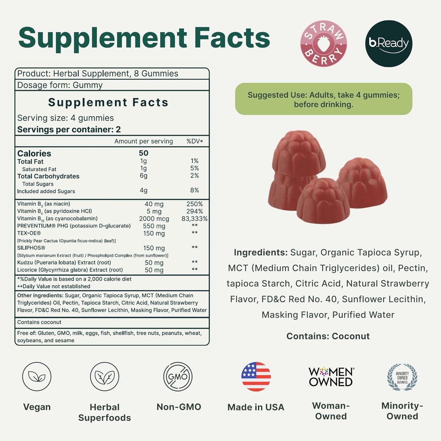 Etiquetas de ingredientes de gomitas Morning Recovery sabor fresa