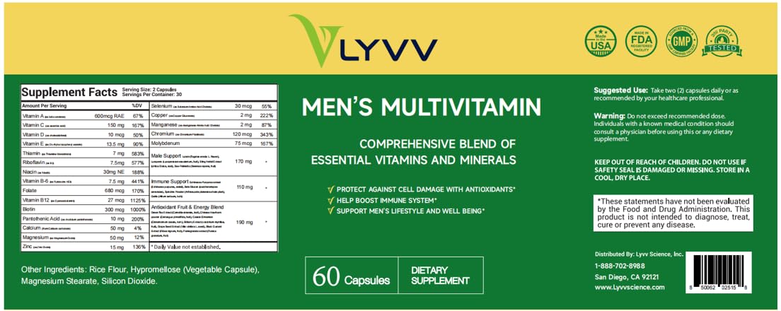 Etiquetas de producto del multivitamínico para hombres Lyvv