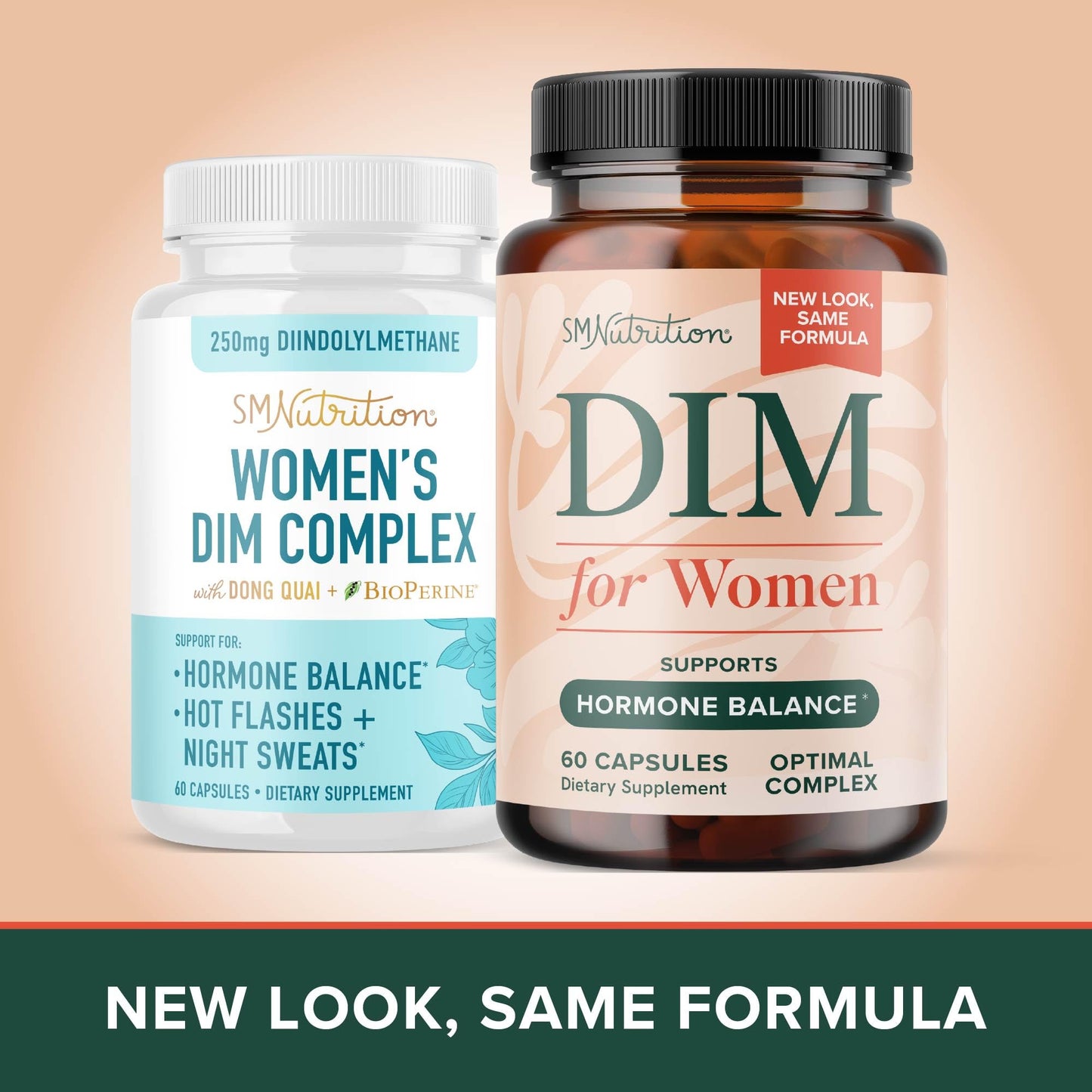 Etiquetas de productos SMNutrition para salud hormonal femenina