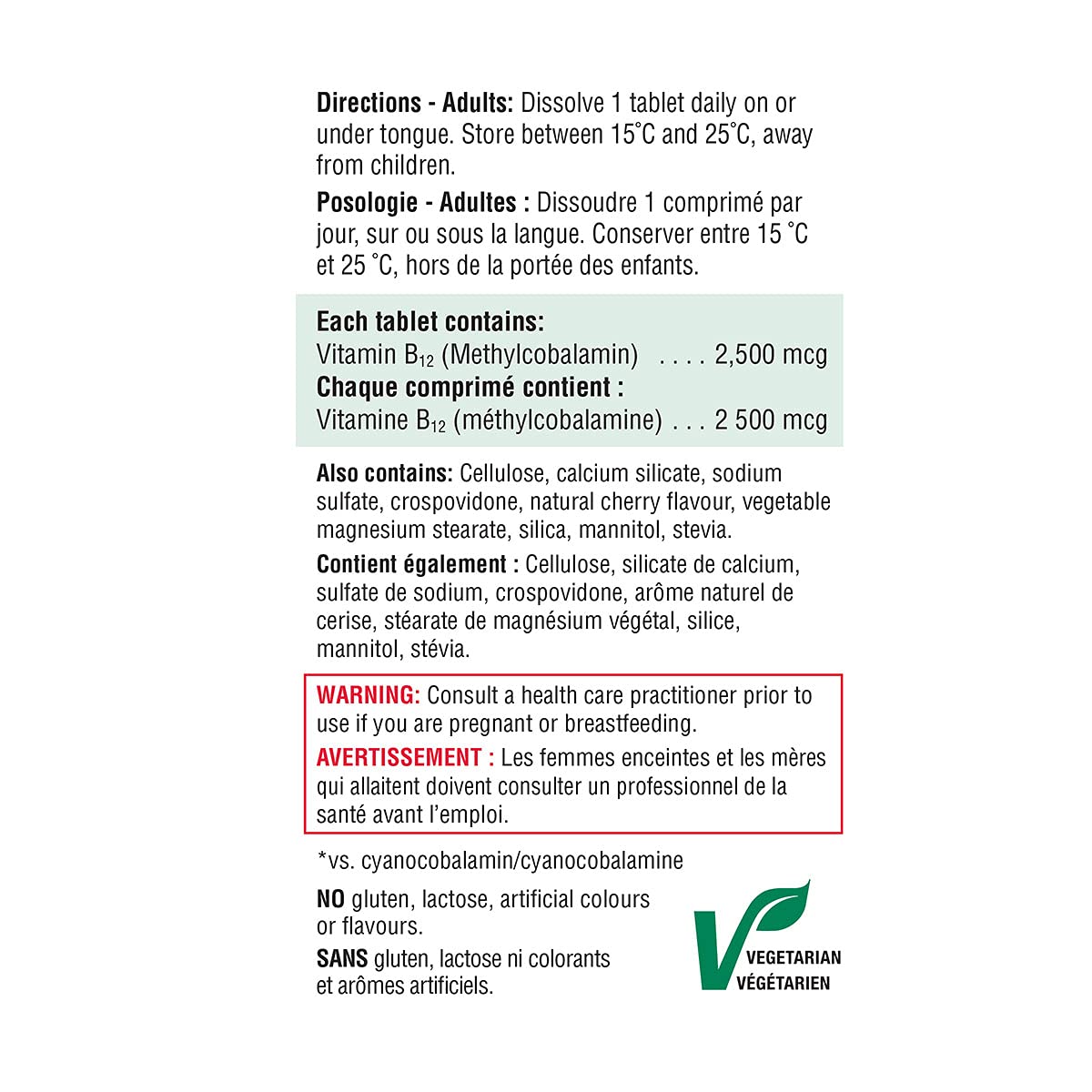 Etiquetas suplemento jamieson vitamina B12 metilcobalamina