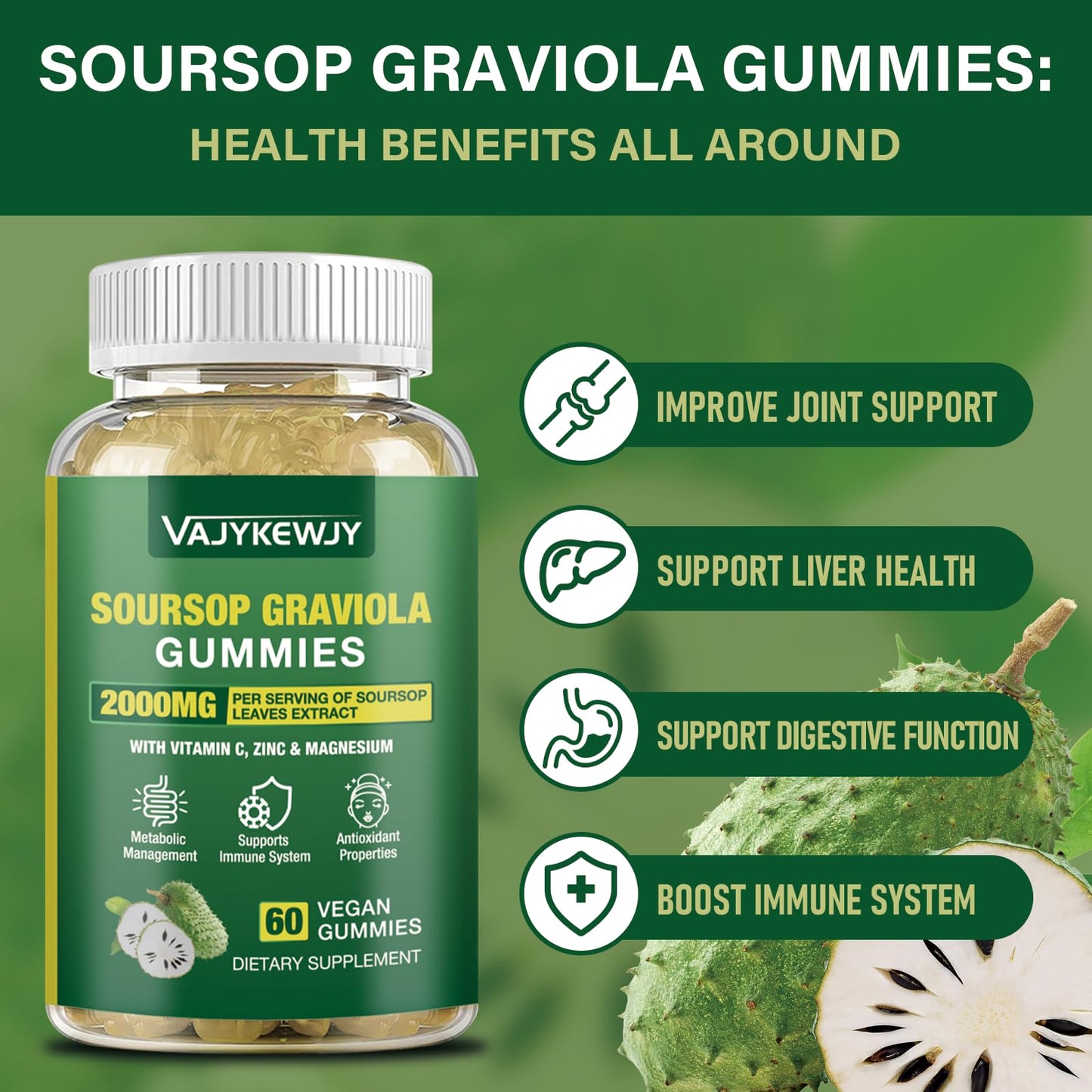 Extracto de hojas de guanábana 2000mg en gomitas VAJYKEWJY