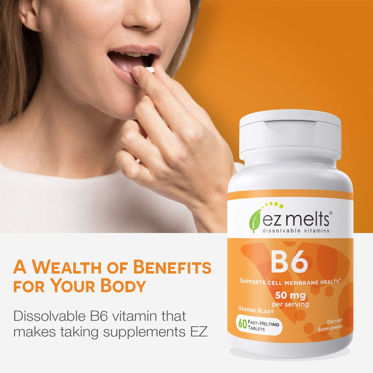 EZ Melts vitamina B6 tableta disoluble naranja