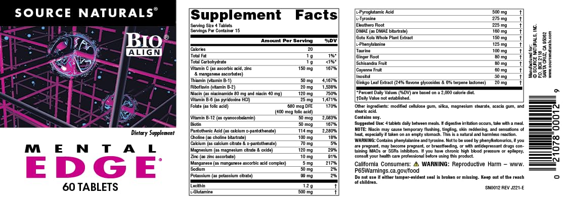 Facts de suplemento de Mental Edge tabletas