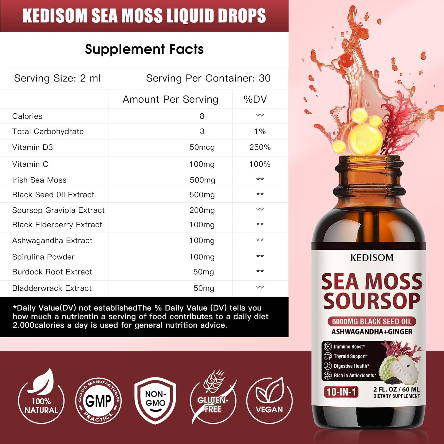 Ficha nutricional KEDISOM Sea Moss Gotas