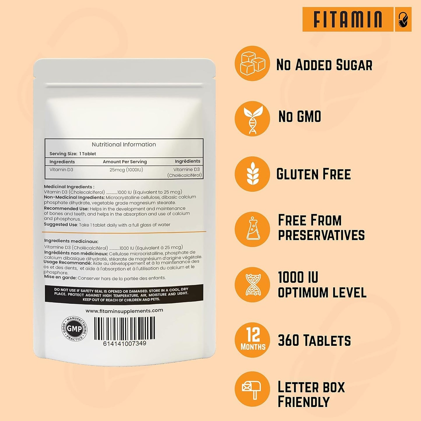 Fitamin vitamina D3 para función muscular y dientes saludables